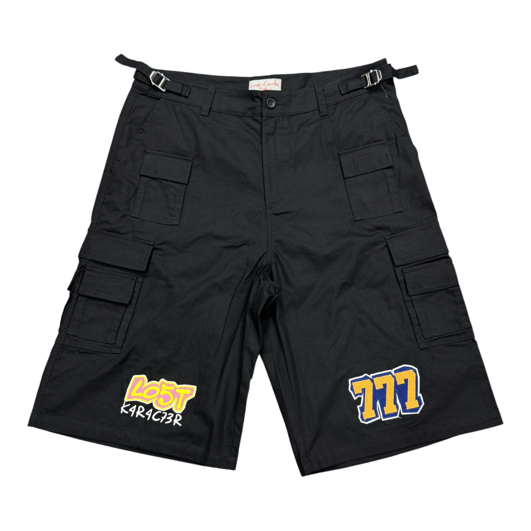 BLACK PATCH LOGO CARGO SHORTS