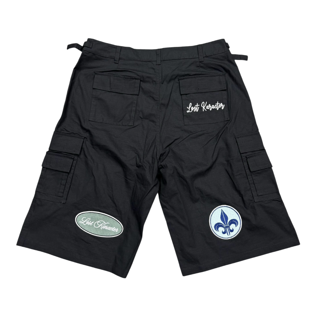BLACK PATCH LOGO CARGO SHORTS